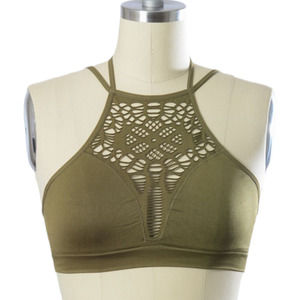 Leto Floral Cutout Seamless Crop Top Bralette Med Large